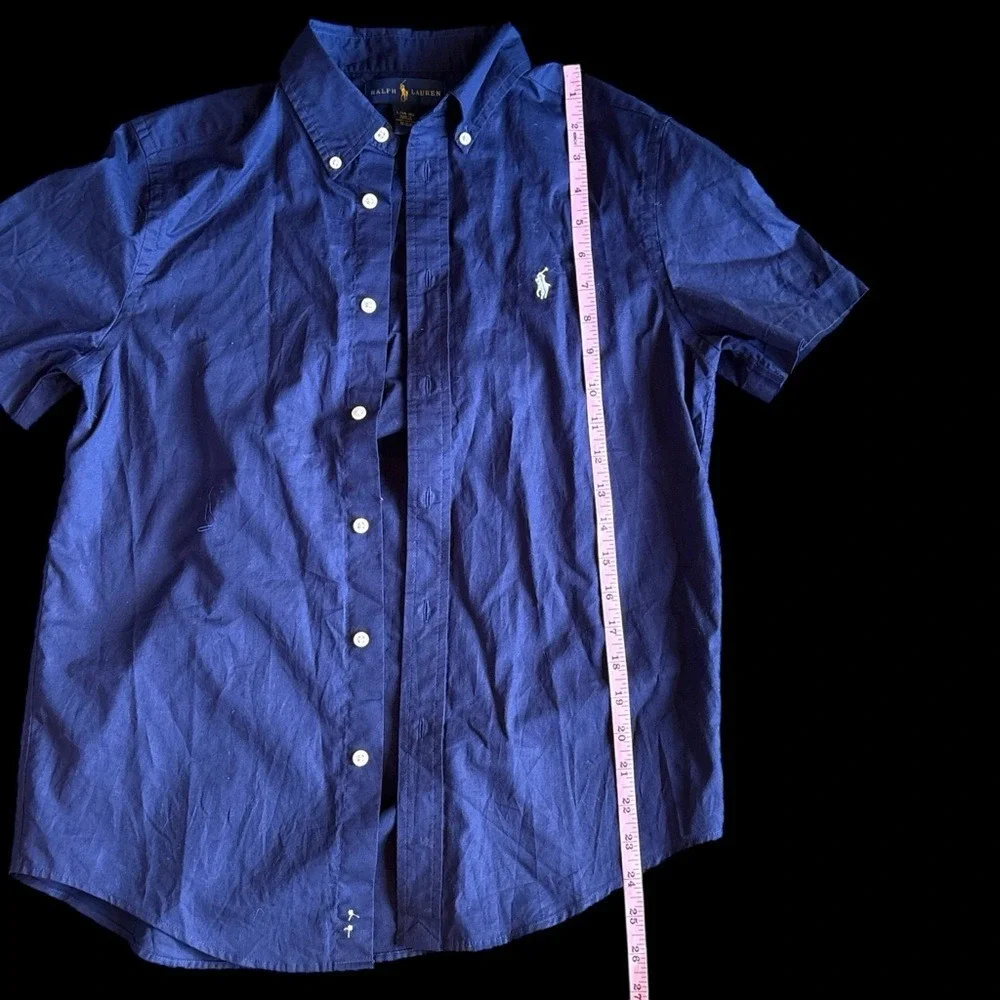 Ralph Lauren Button Down Shirt Kids L 14-16 Navy Blue Short Sleeve Cotton Preppy